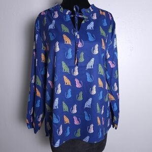 Michelle McDowell Sarah Leopard Love Long Sleeve Blouse Size M